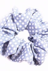 Scrunchie katoen blauw met witte stippen