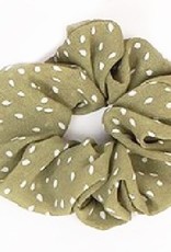 Scrunchie stof groen met witte stippen