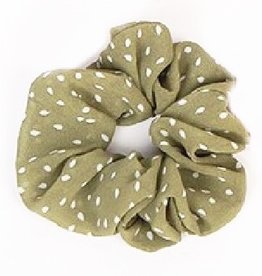 Scrunchie stof groen met witte stippen