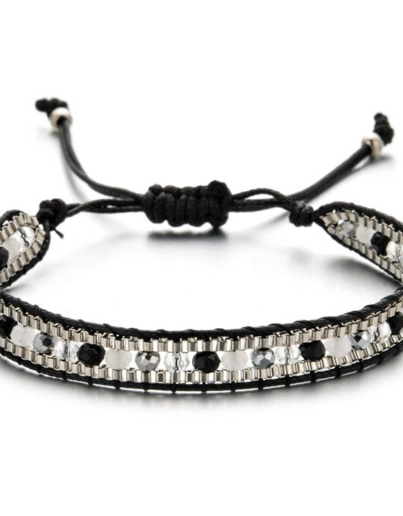 Gevlochten armband crystal zwart/wit