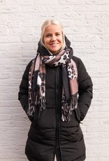 Sjaal zwart bruin camel panterprint franjes