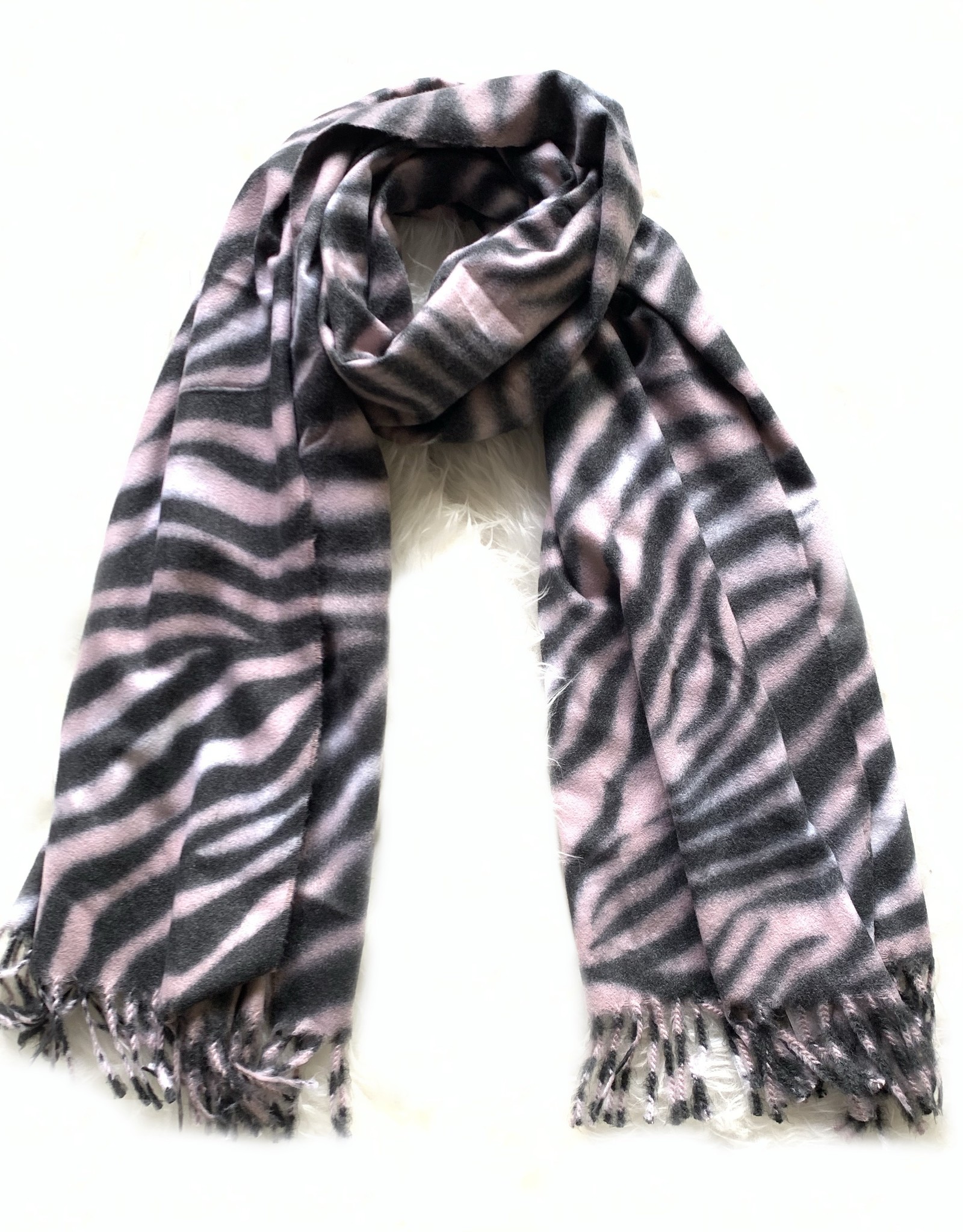 Sjaal antraciet roze zebra print