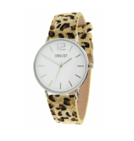 Ernest Ernest horloge leopard beige/zilver L