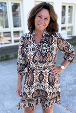 Ibizaprint jurk zwart/bruin/creme Ibizaprint jurk zwart/bruin/creme