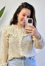 Creme blouse met blauwe bloemetjes