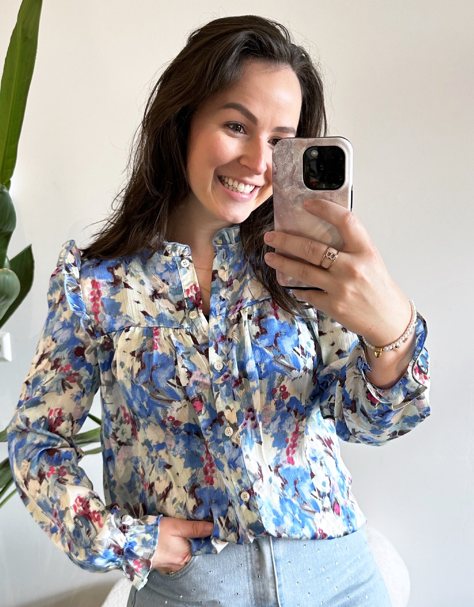 Bloemen blouse blauw