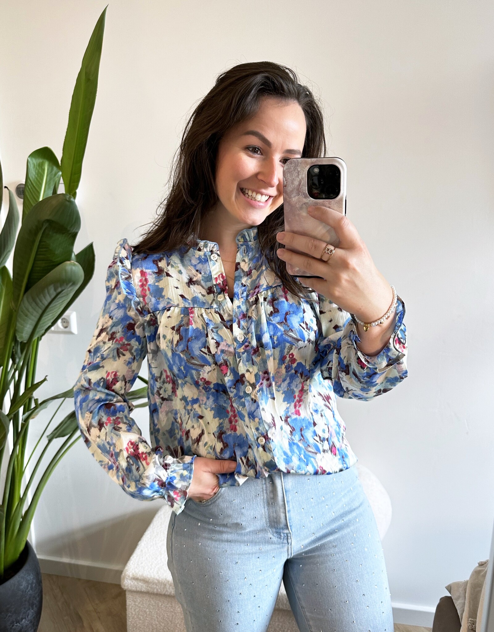 Bloemen blouse blauw