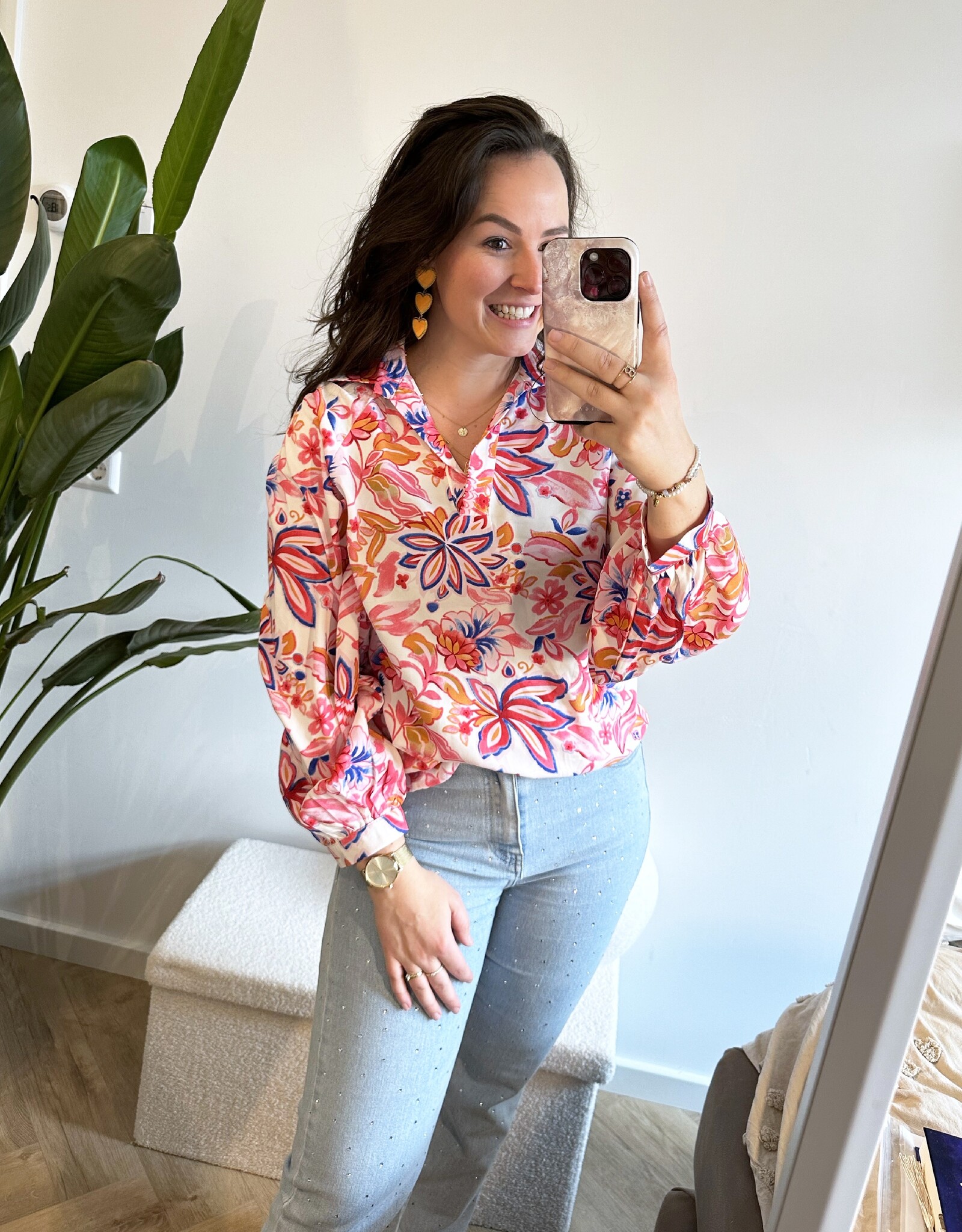 Bloemen blouse roze