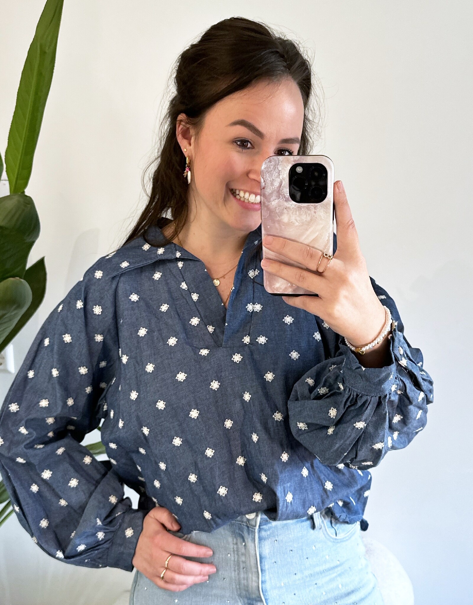 Spijkerblouse met broderie