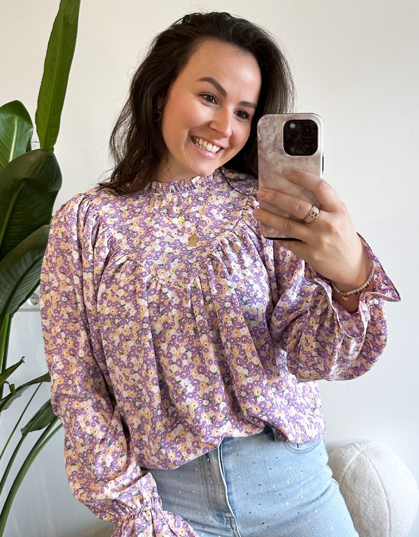 Bloemen blouse lila