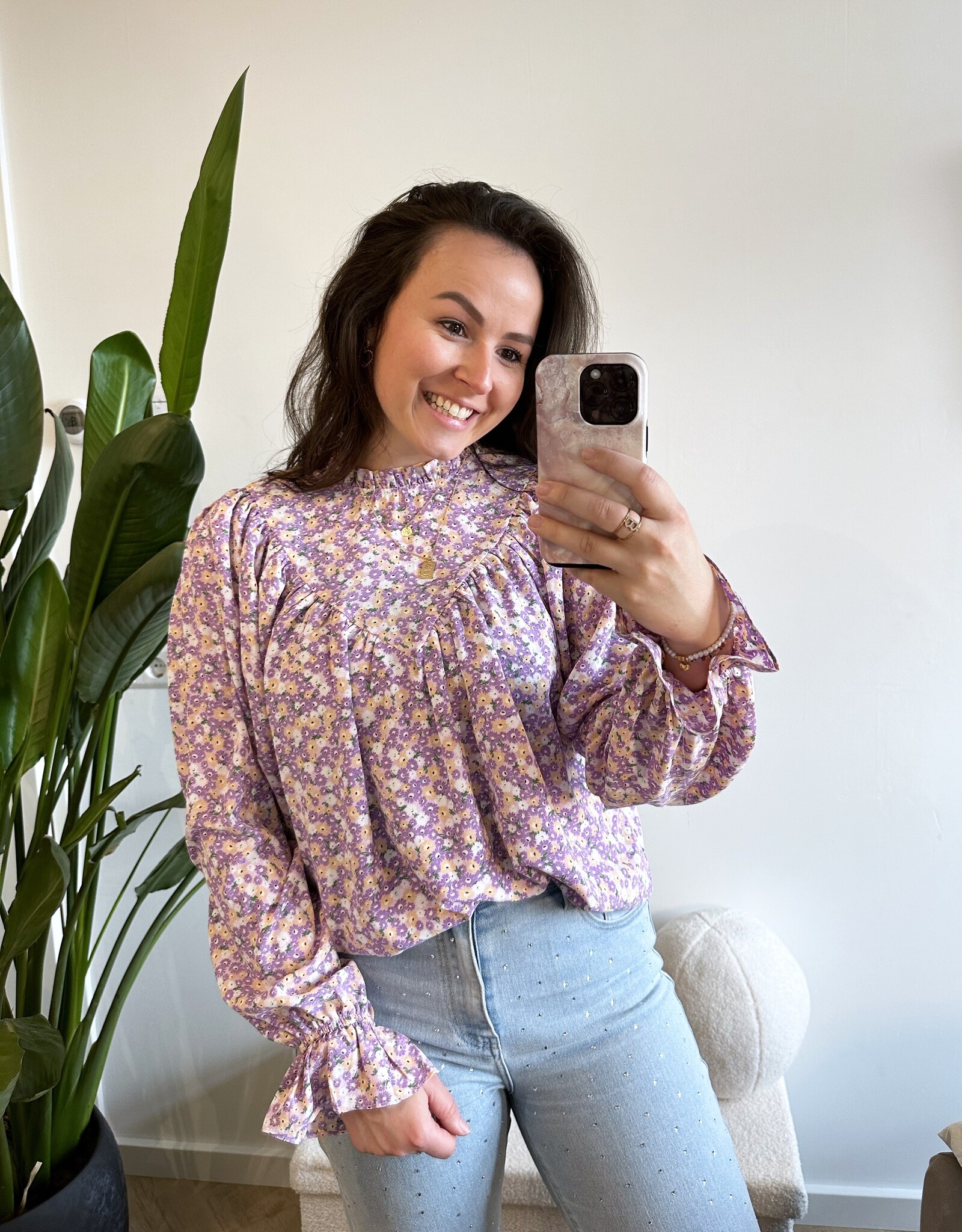 Bloemen blouse lila