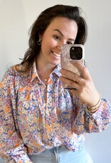 Bloemen blouse blauw oranje