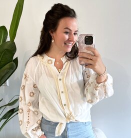 Witte blouse bloemen broderie