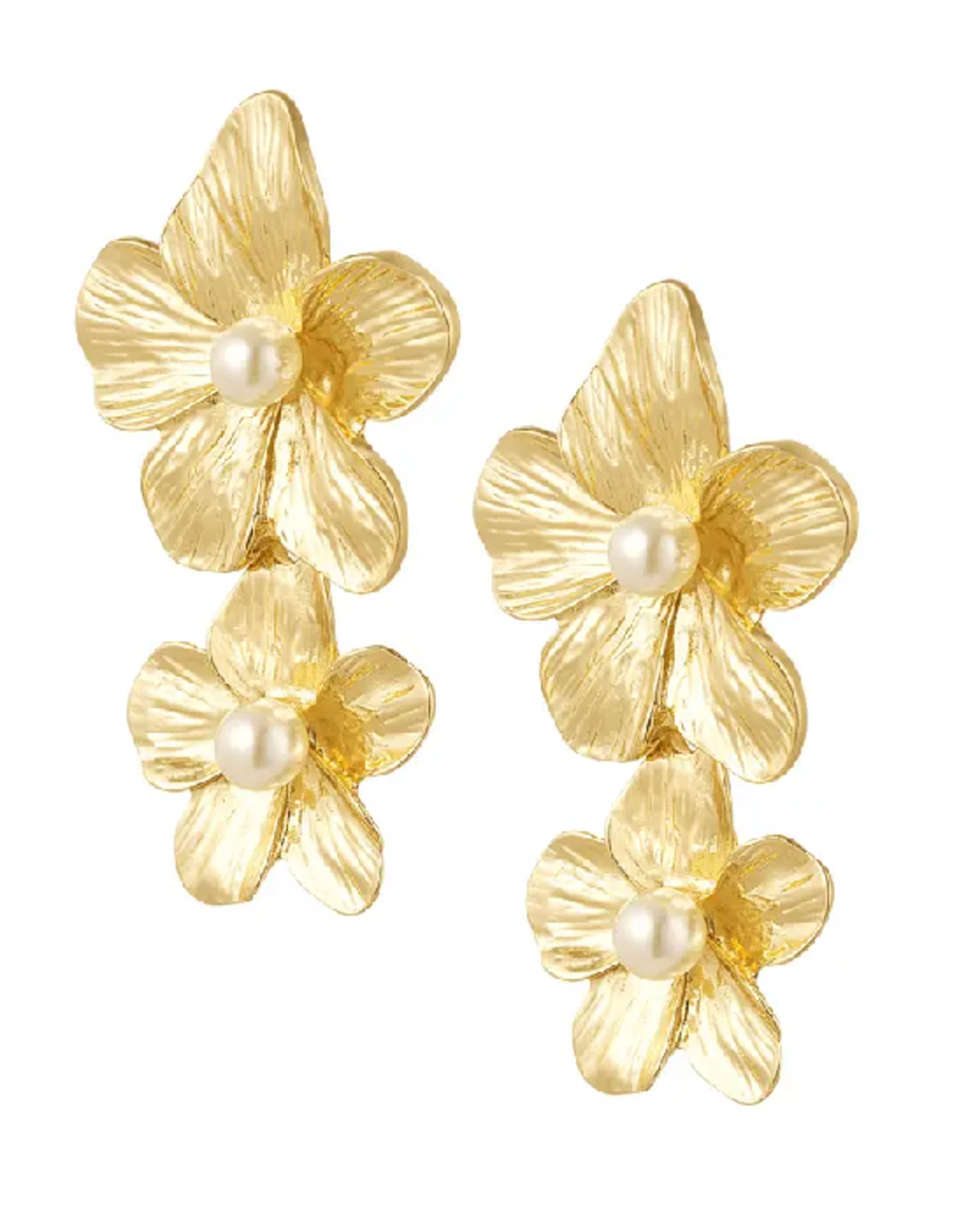 Oorbellen pearl flowers - goud