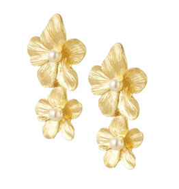 Oorbellen pearl flowers - goud