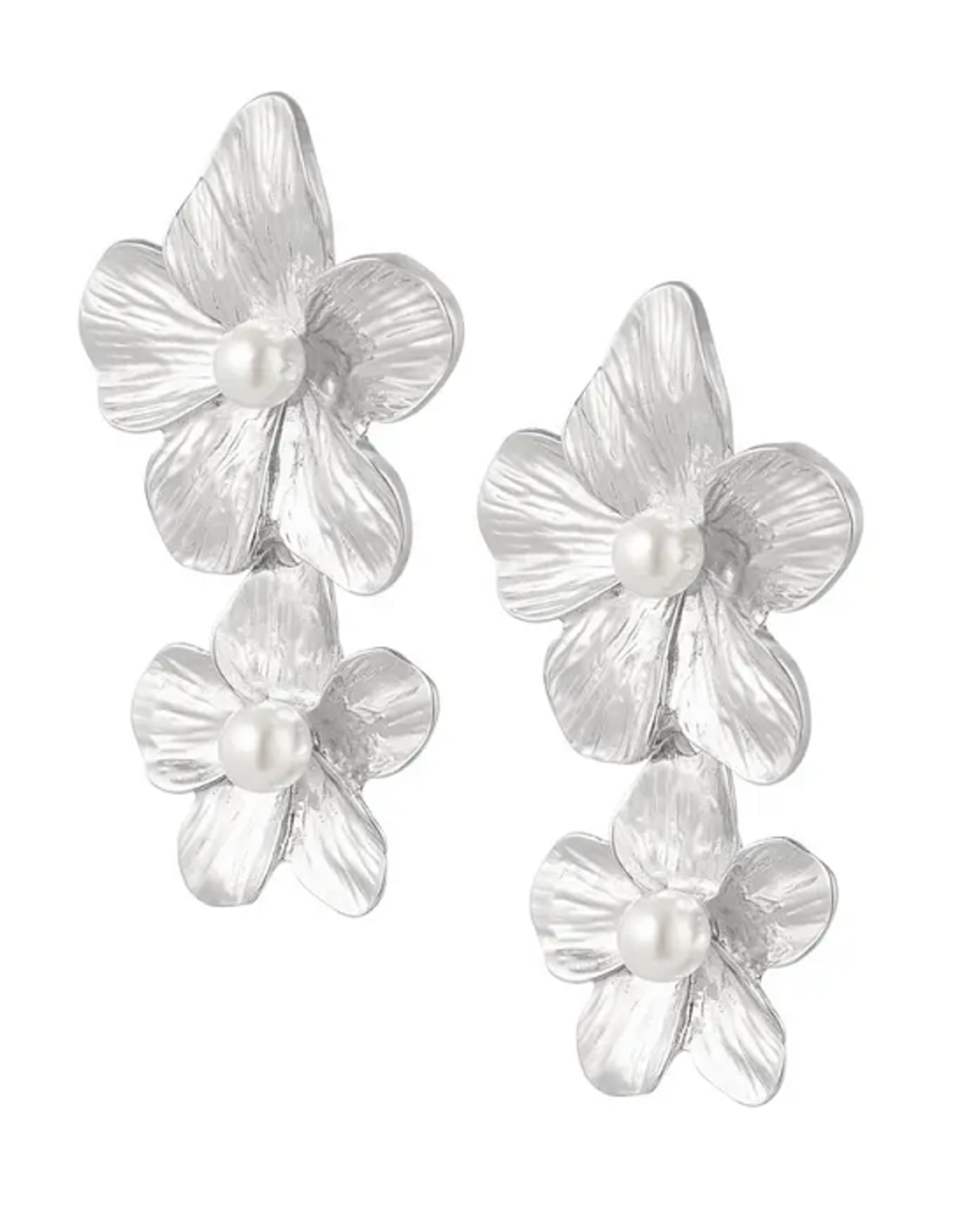 Oorbellen pearl flowers - zilver