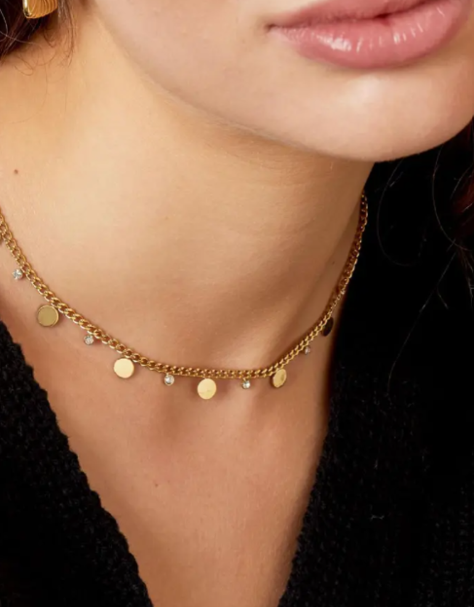 Ketting circles with rhinestones - goud