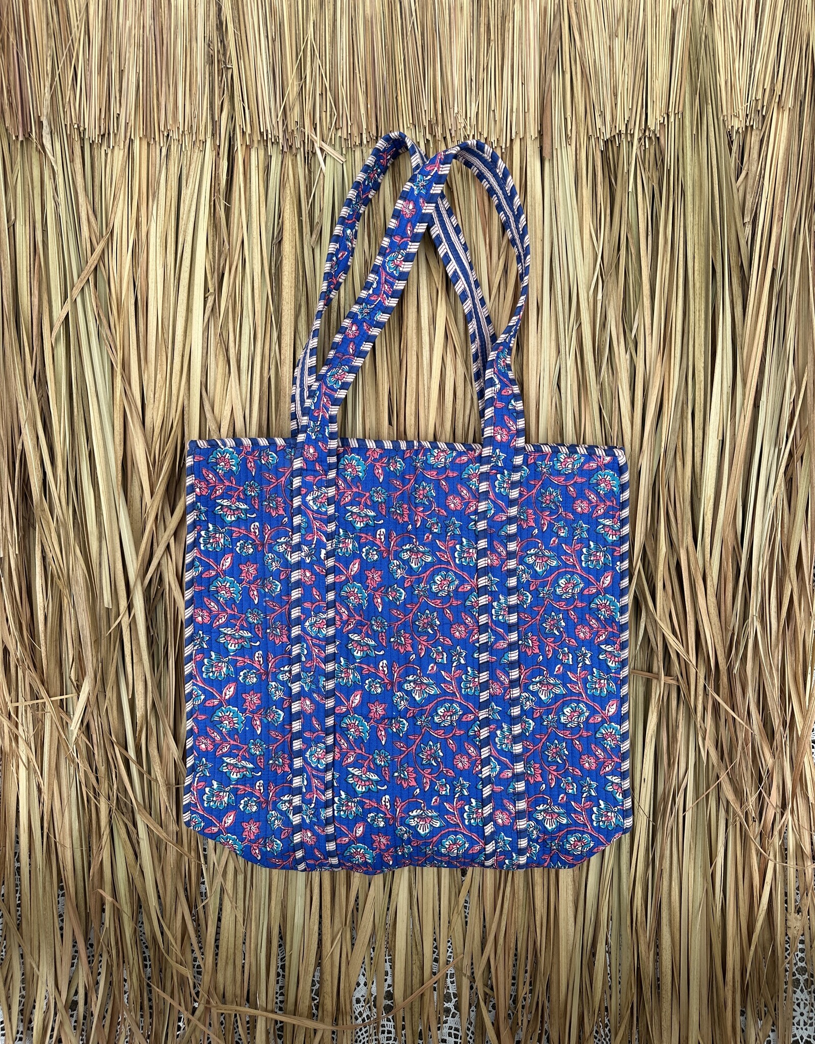 Ibiza shopper -  bloemen blauw/roze