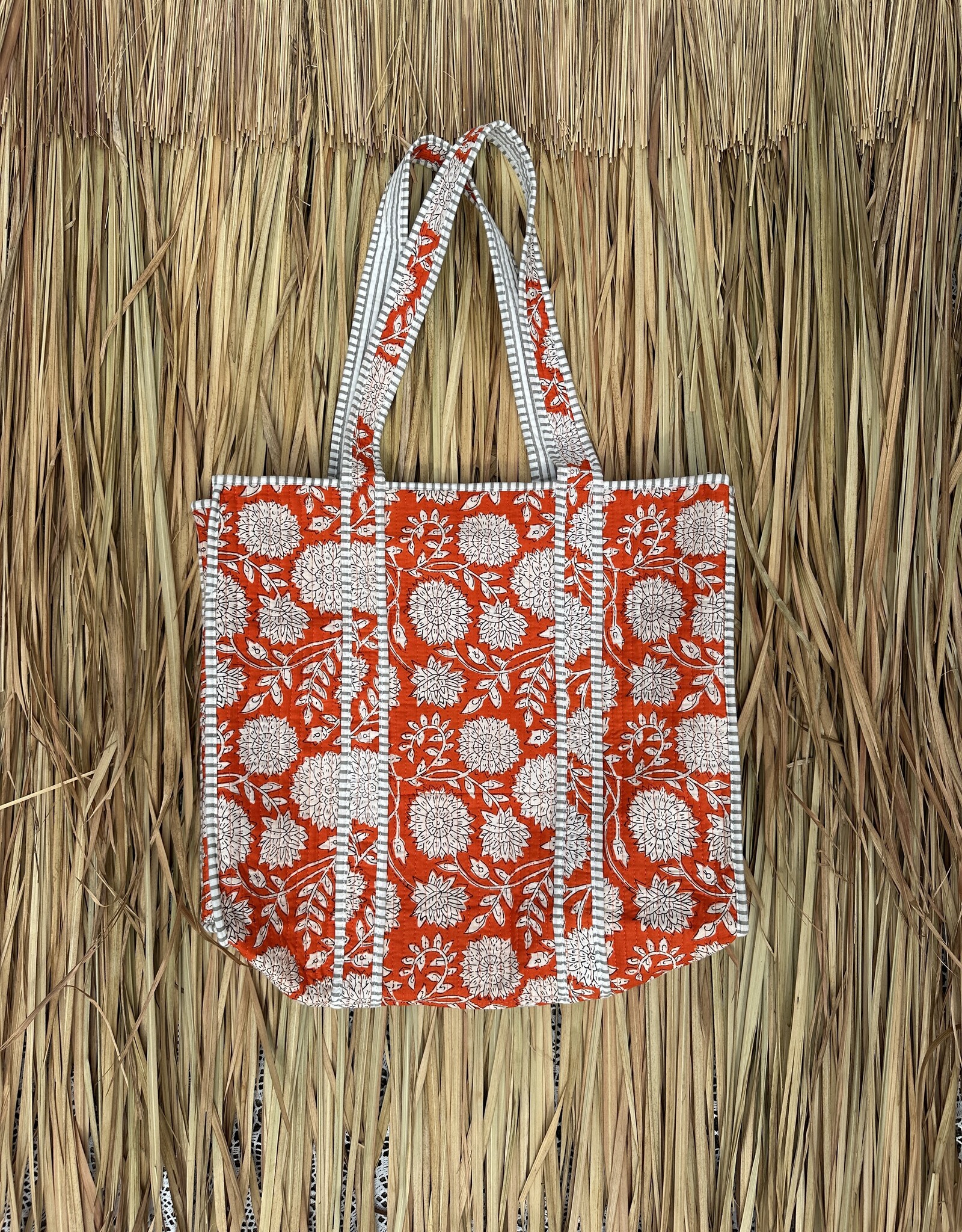 Ibiza shopper - bloemen oranje/wit