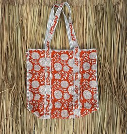Ibiza shopper - bloemen oranje/wit