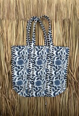 Ibiza shopper -  bloemen blauw/wit