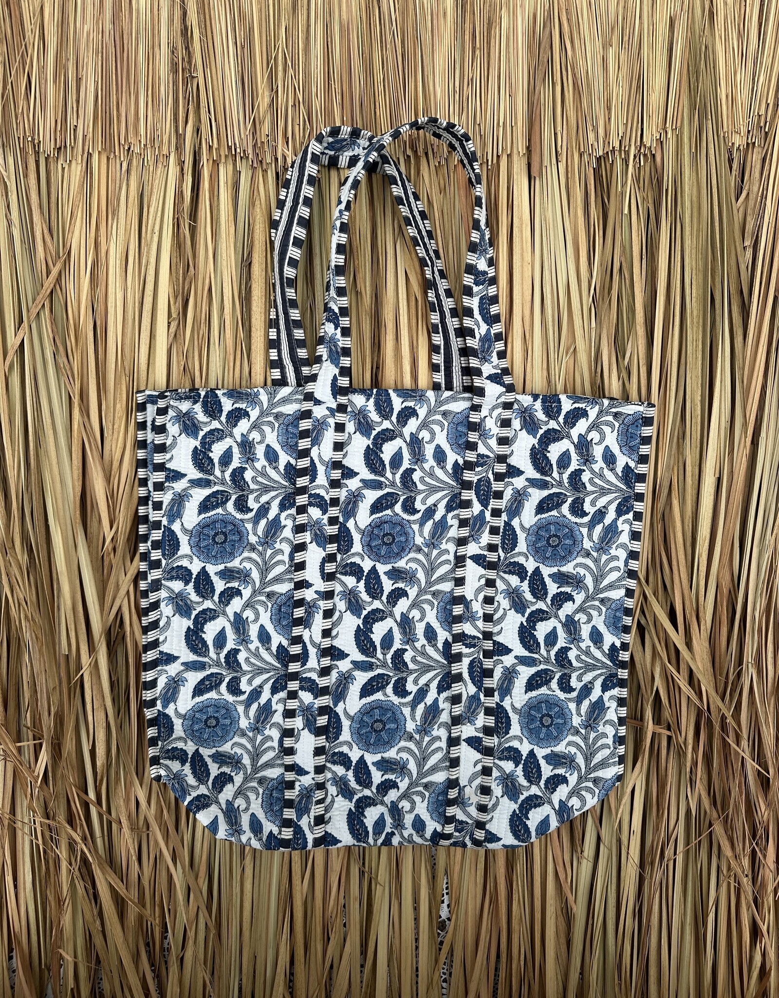 Ibiza shopper -  bloemen blauw/wit