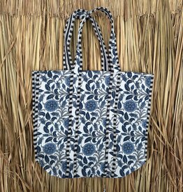 Ibiza shopper -  bloemen blauw/wit