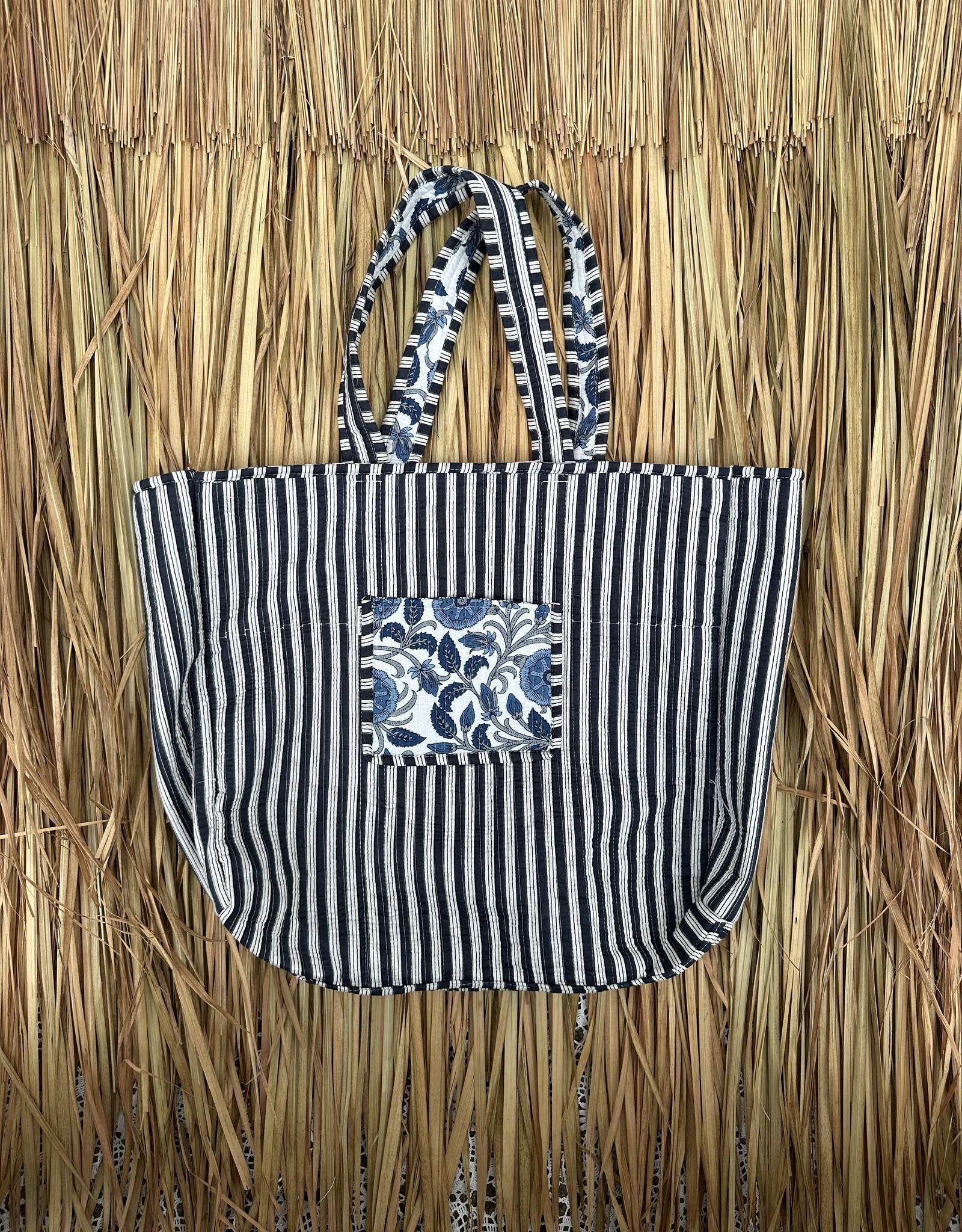 Ibiza shopper -  bloemen blauw/wit