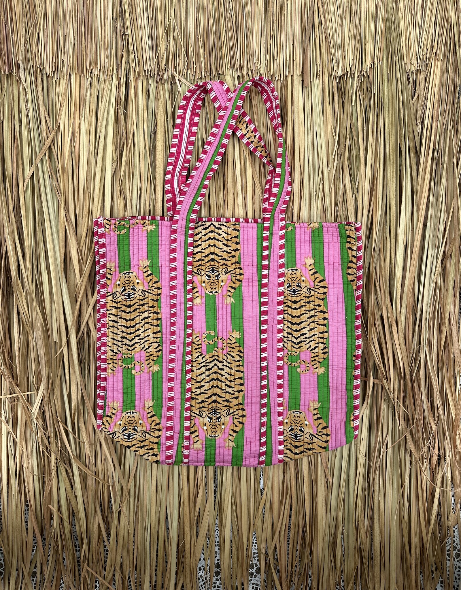 Ibiza shopper -  tijgers roze/groen