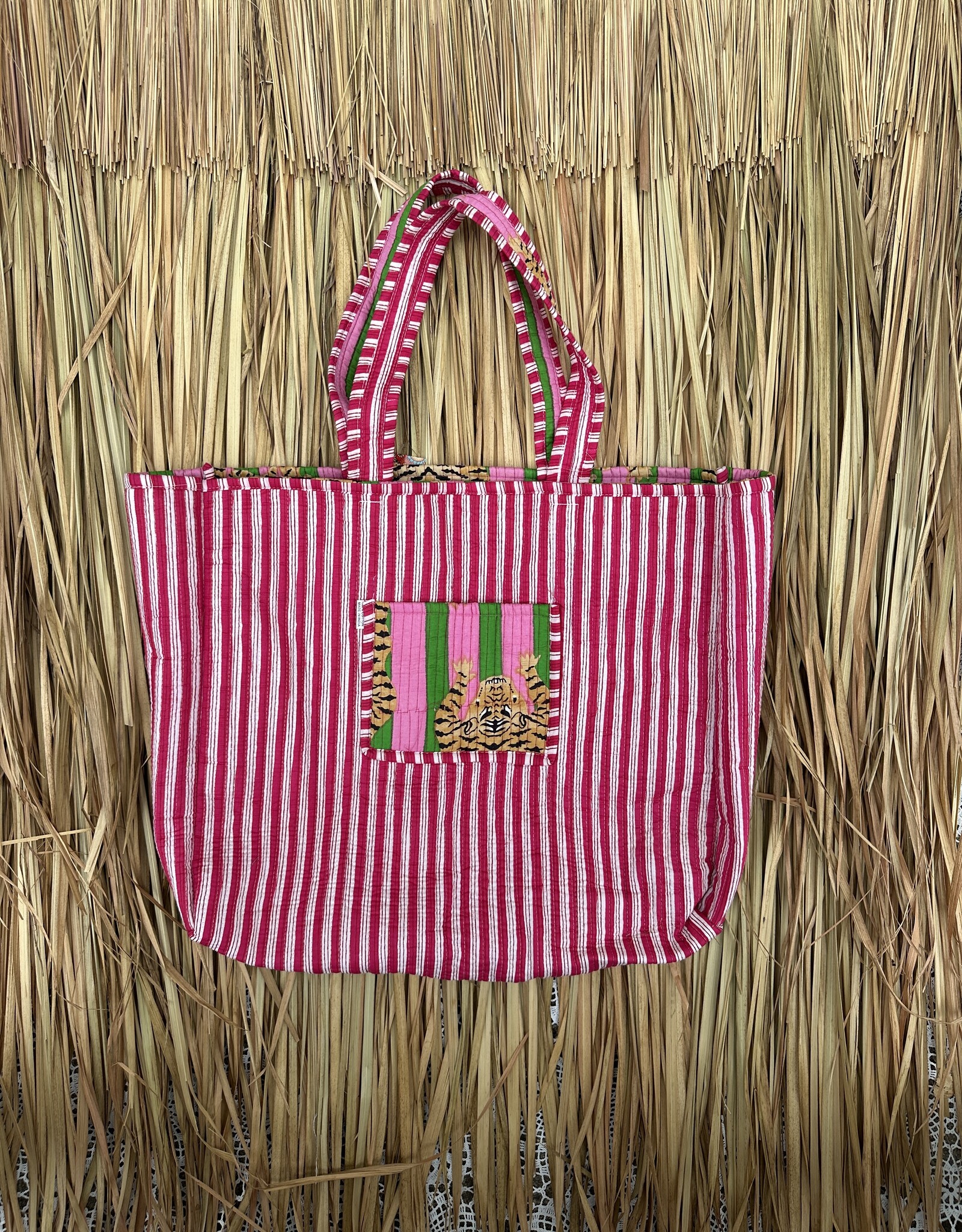 Ibiza shopper -  tijgers roze/groen
