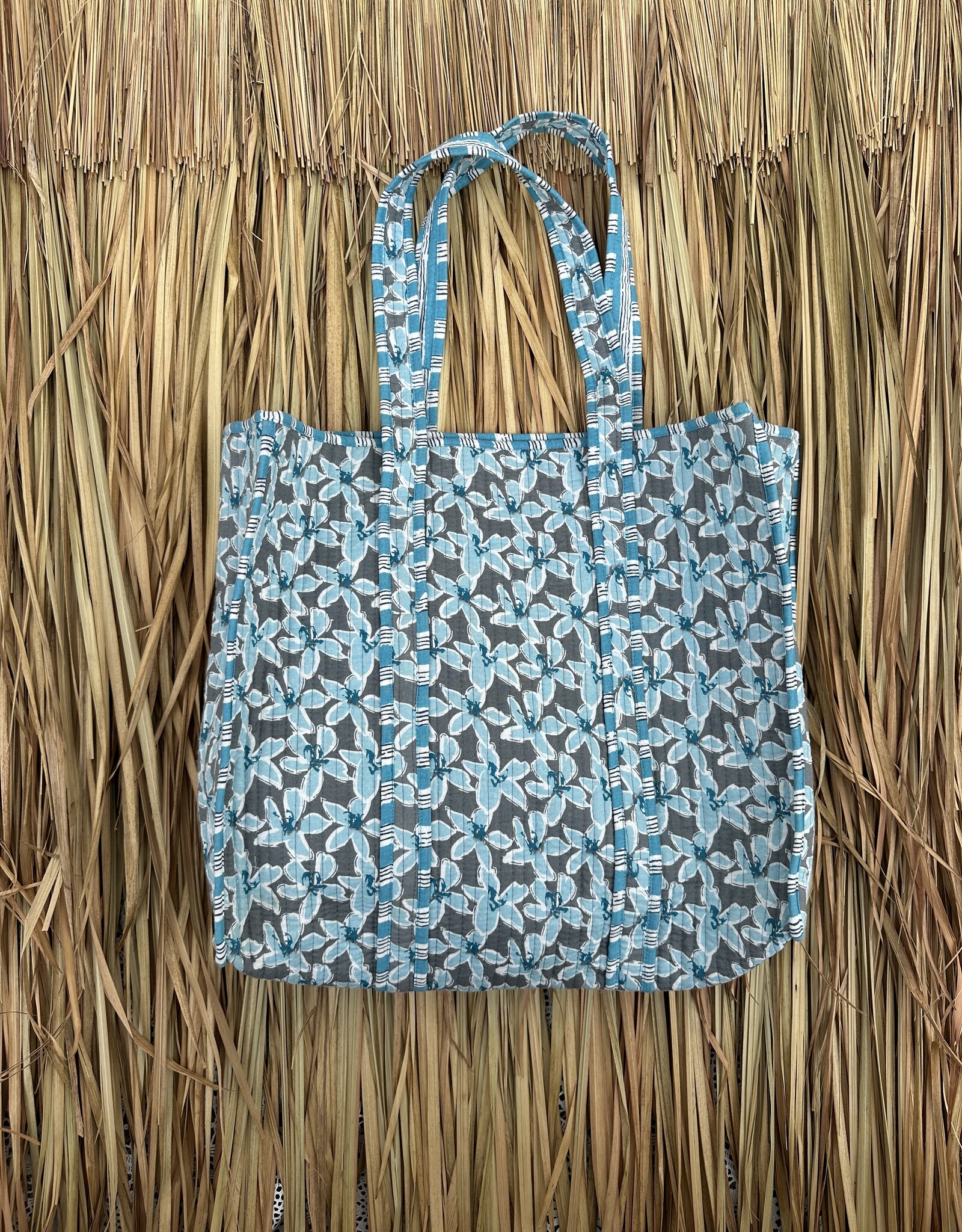 Ibiza shopper -  bloemen blauw/grijs