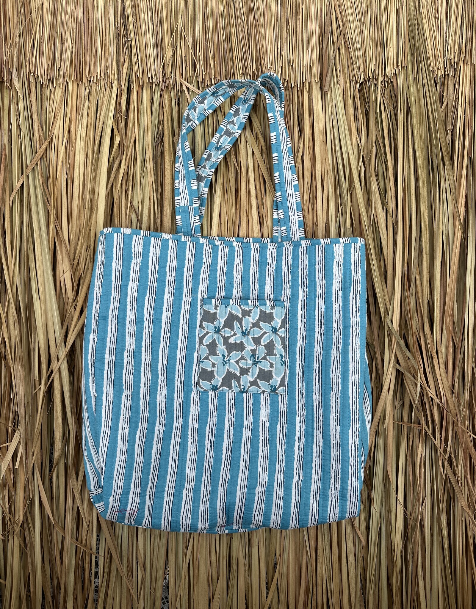 Ibiza shopper -  bloemen blauw/grijs