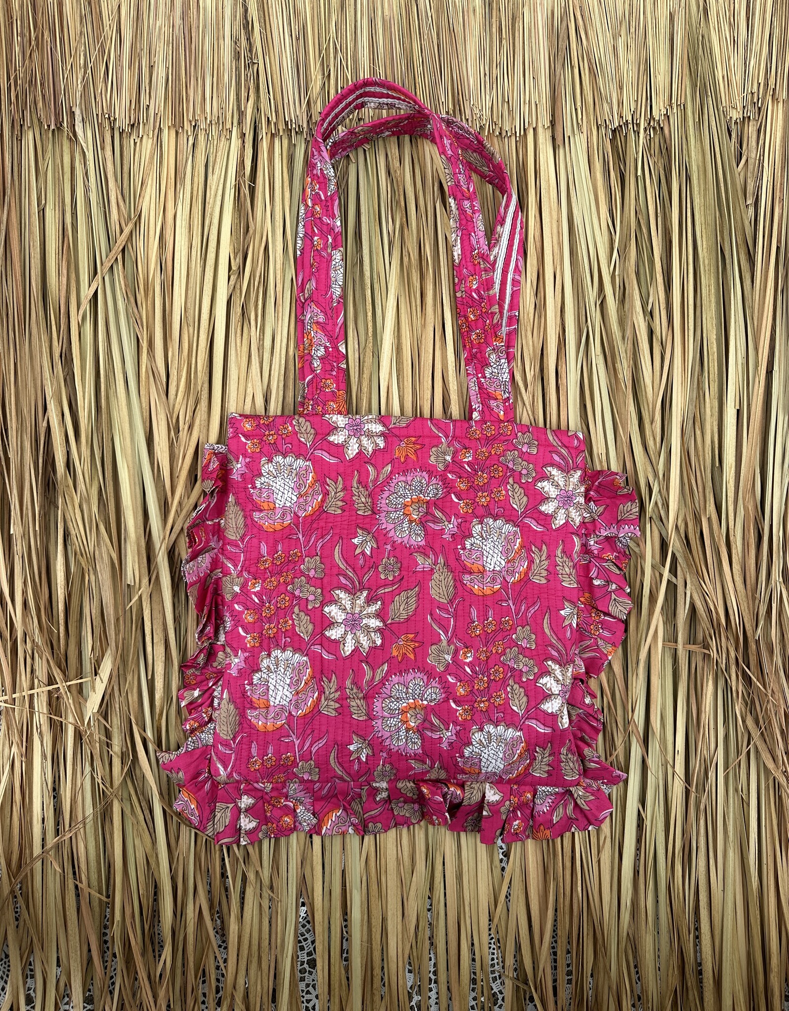 Ibiza tas - bloemen roze/wit