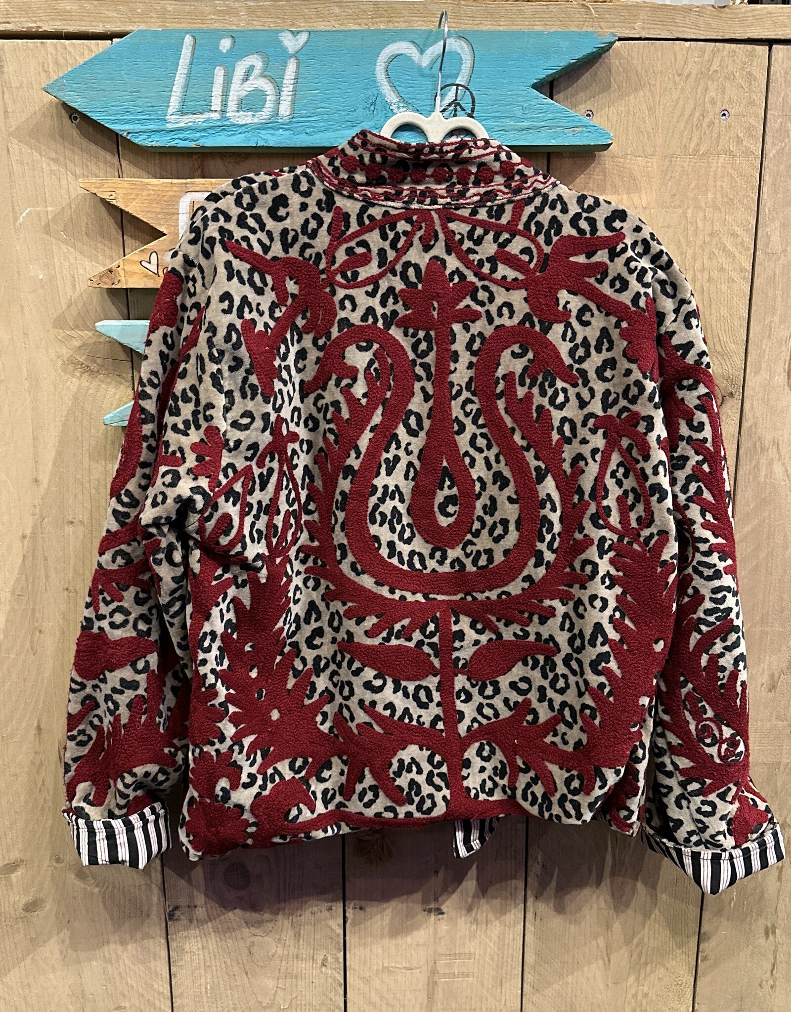 Suzani velvet jasje - panterprint bordeaux