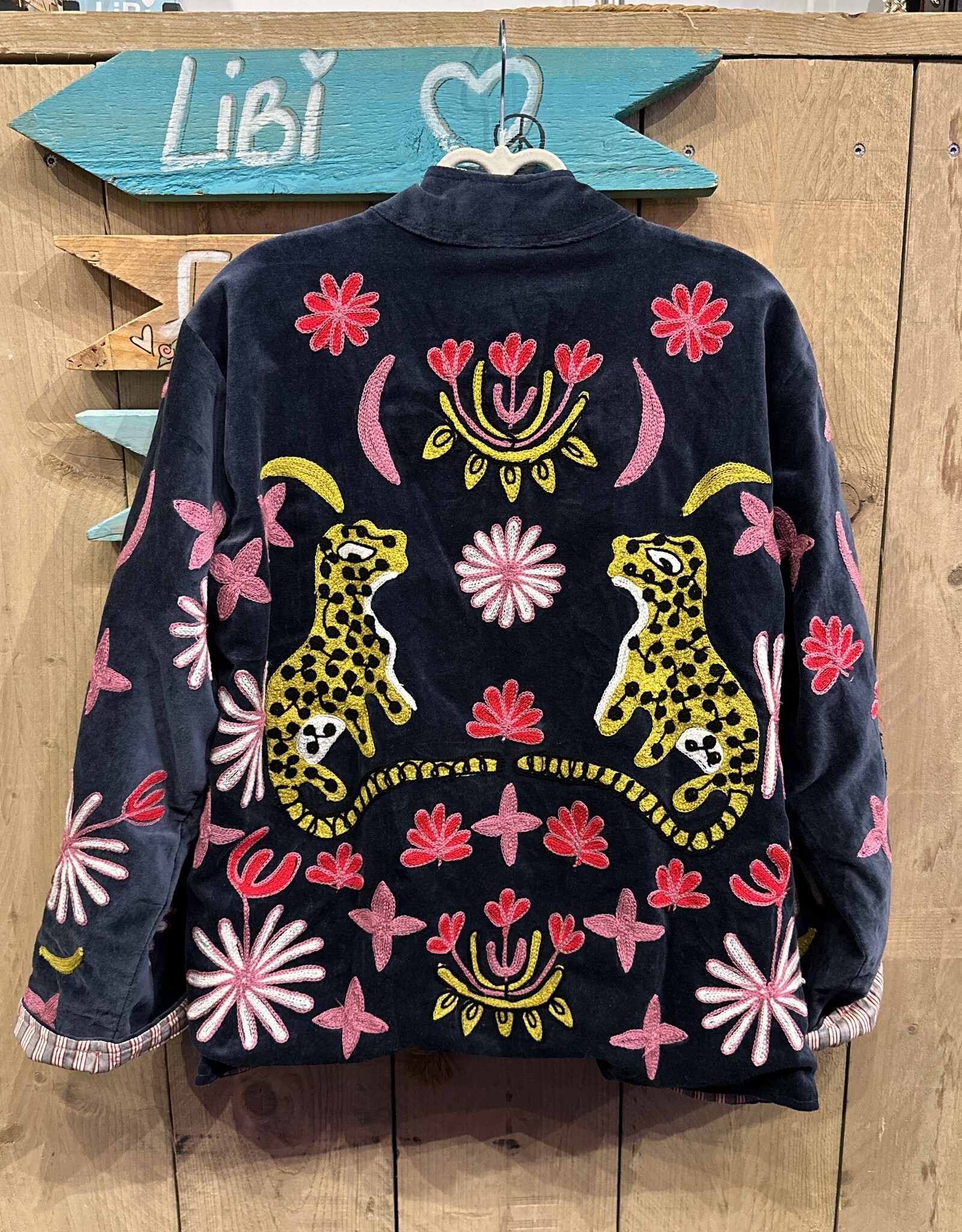 Suzani velvet jasje – donkerblauw panters