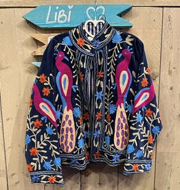 Suzani velvet jasje – donkerblauw vogel