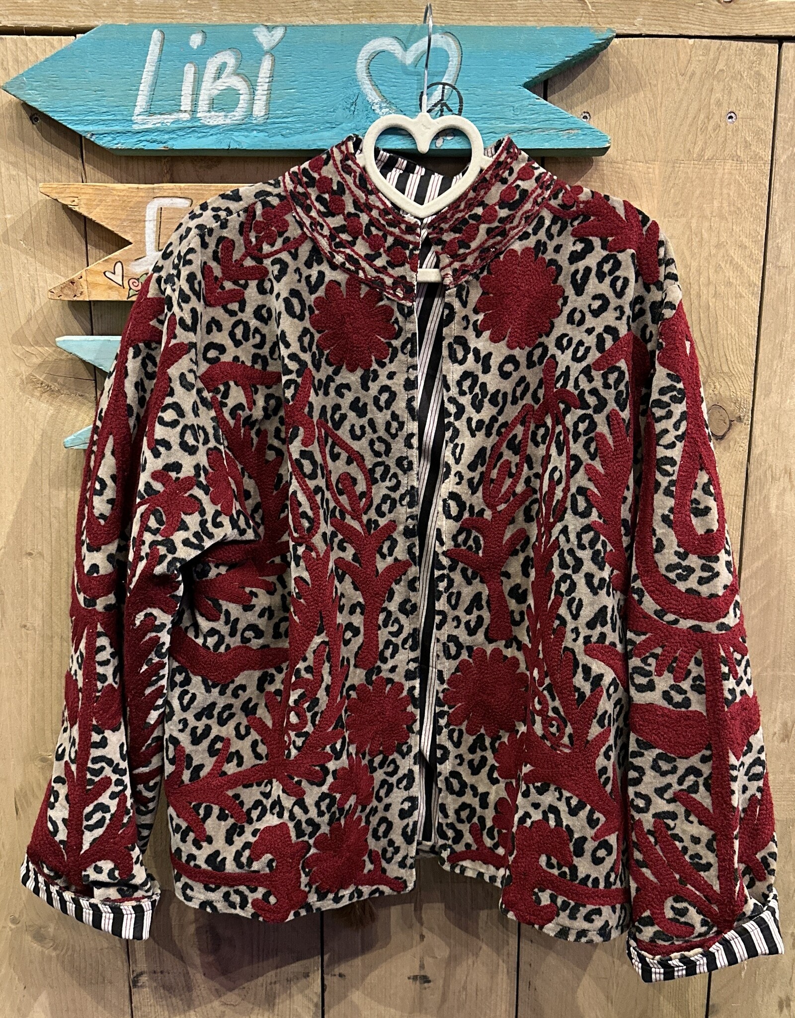 Suzani velvet jasje - panterprint bordeaux