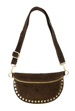Suede leren tas studs - donkerbruin