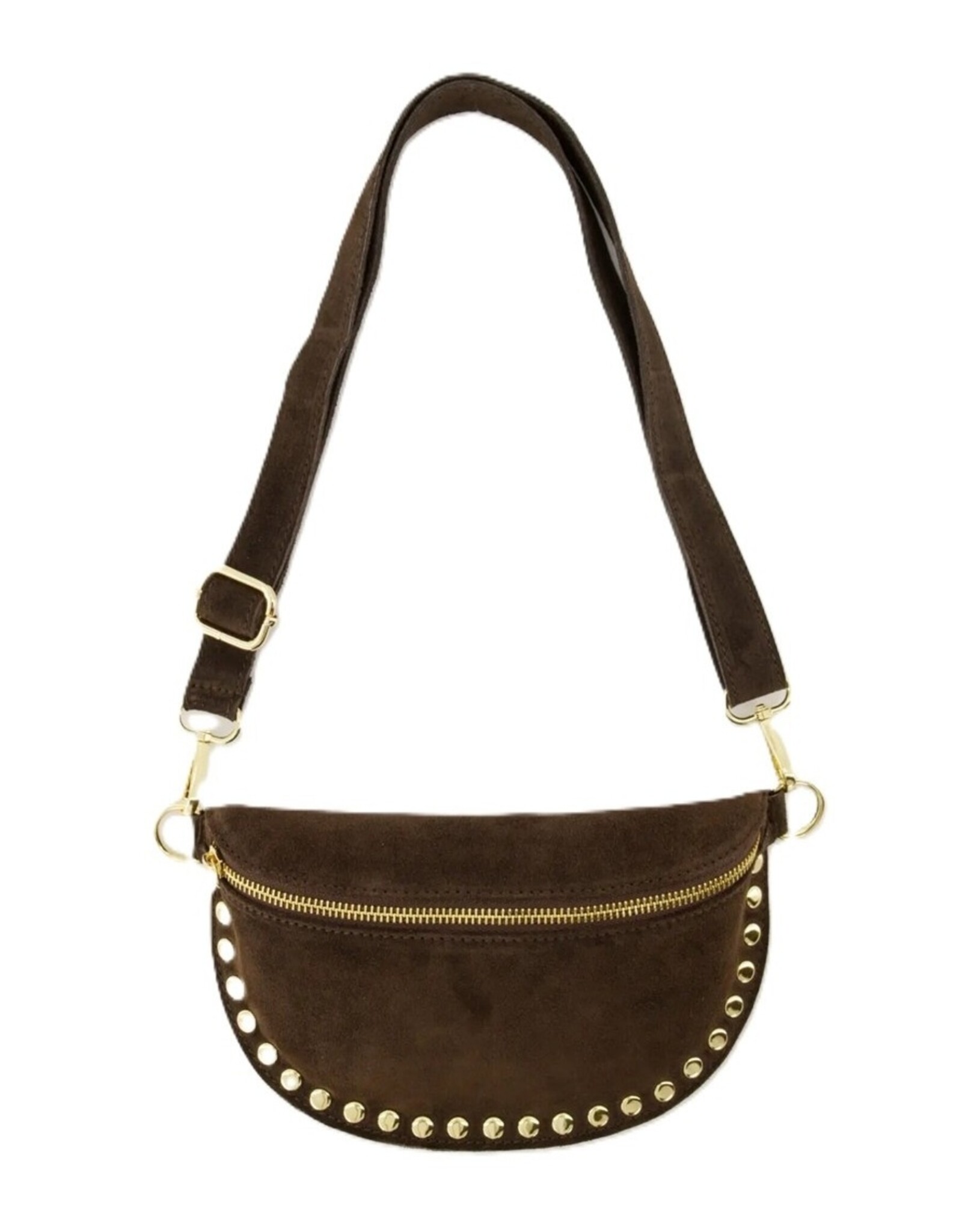 Suede leren tas studs - donkerbruin