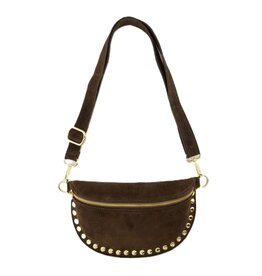 Suede leren tas studs - donkerbruin