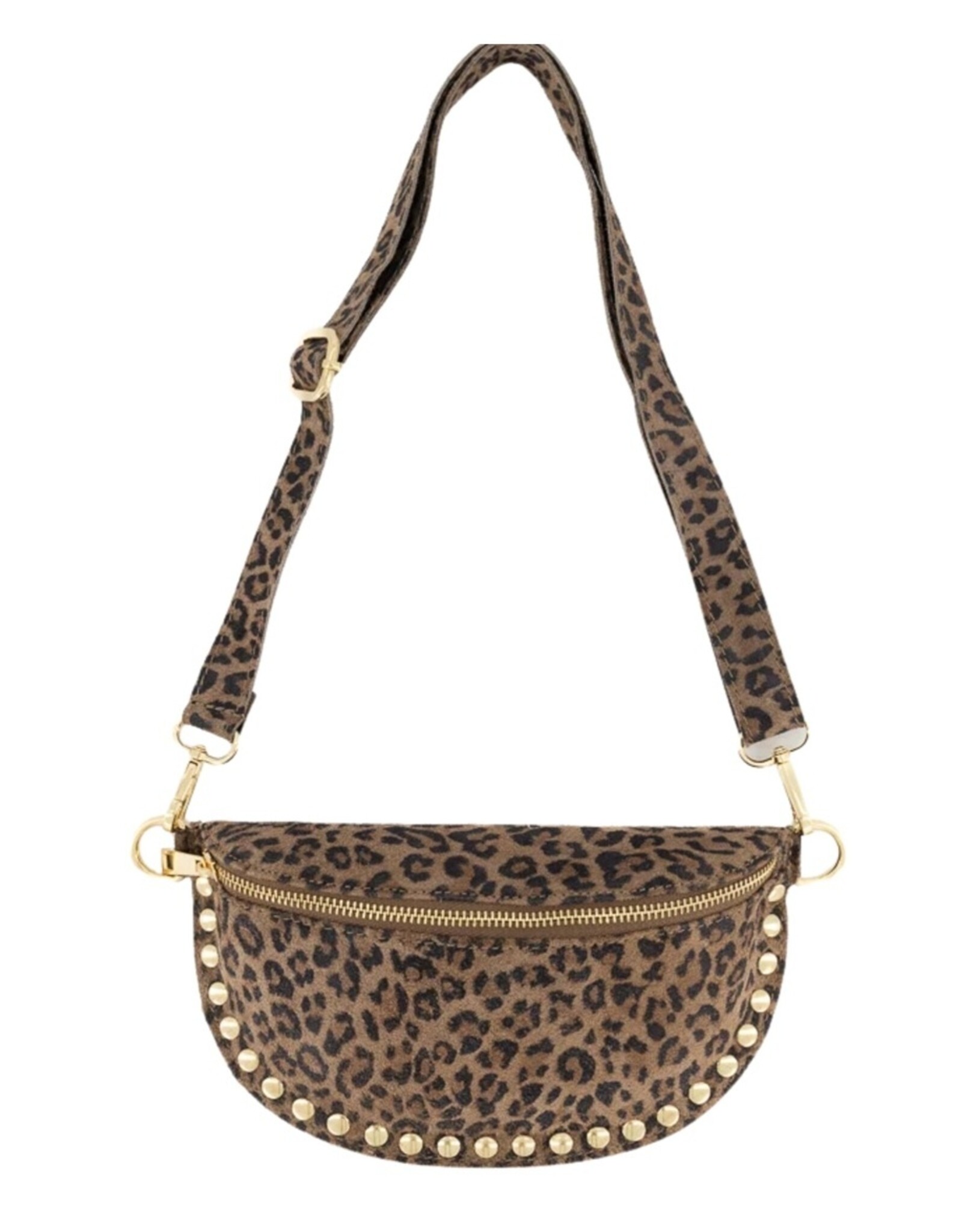Suede leren tas studs - panterprint