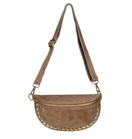 Suede leren tas studs - taupe