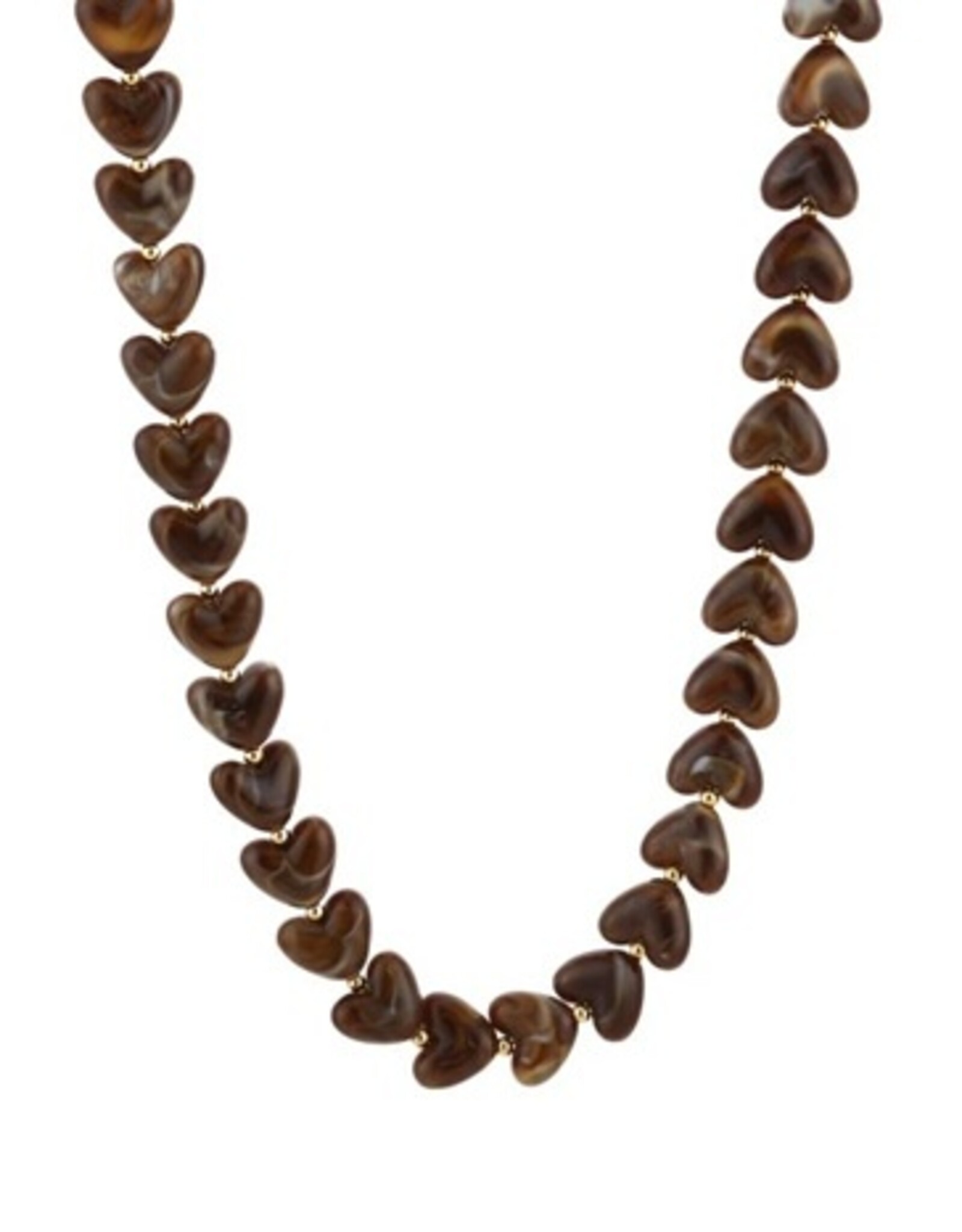 Kralen ketting hartjes grof - bruin