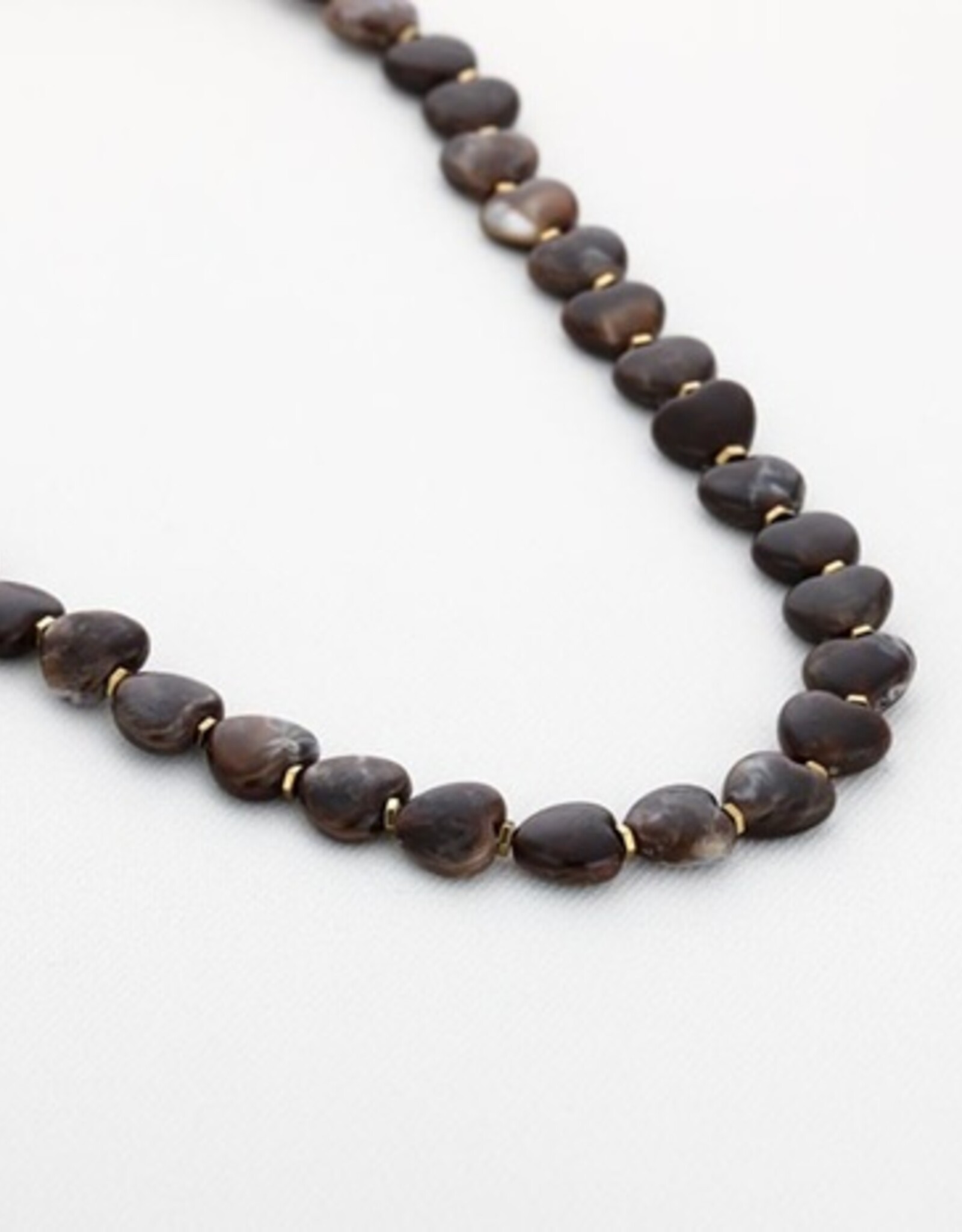 Kralen ketting hartjes - bruin