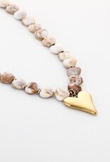 Kralen ketting hartjes - beige