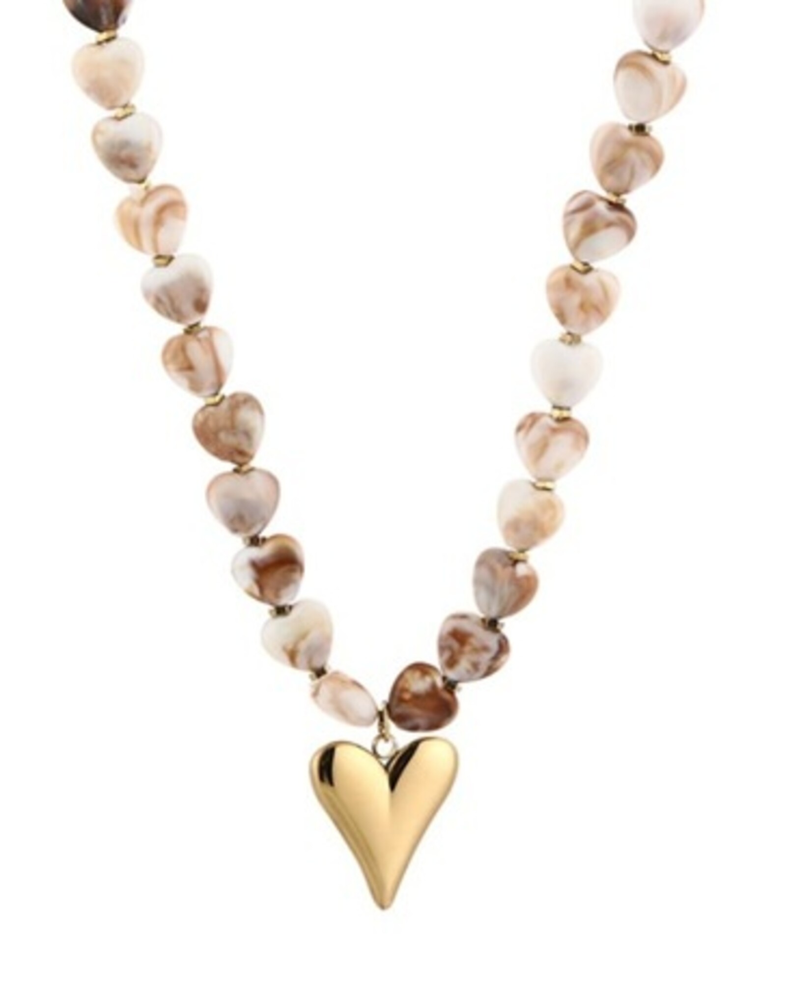 Kralen ketting hartjes - beige