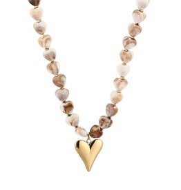 Kralen ketting hartjes - beige