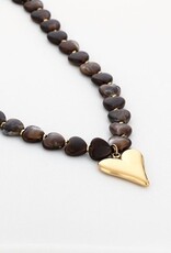 Kralen ketting hartjes - bruin
