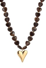 Kralen ketting hartjes - bruin