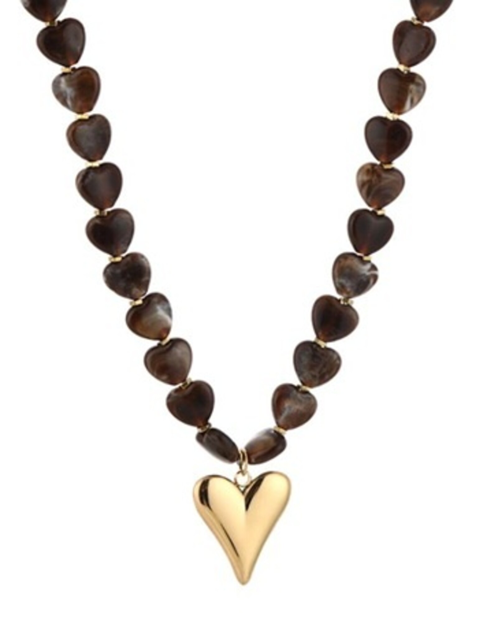 Kralen ketting hartjes - bruin